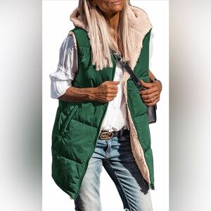 🆕Reversible Long Vests Sleeveless Fleece Jacket Zip Up with Pockets